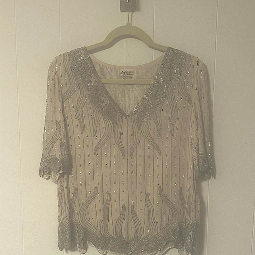 Judith Ann Creations Vintage Hand Beaded Silk Blouse